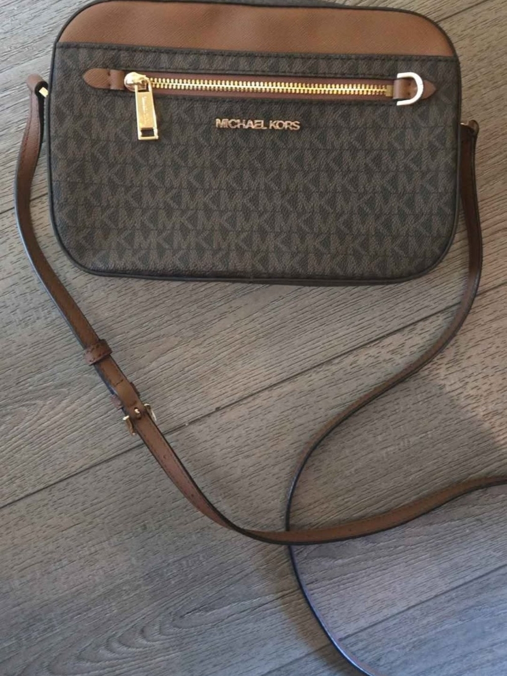 Michael Kors Brown Logo Crossbody with Gold Hardware